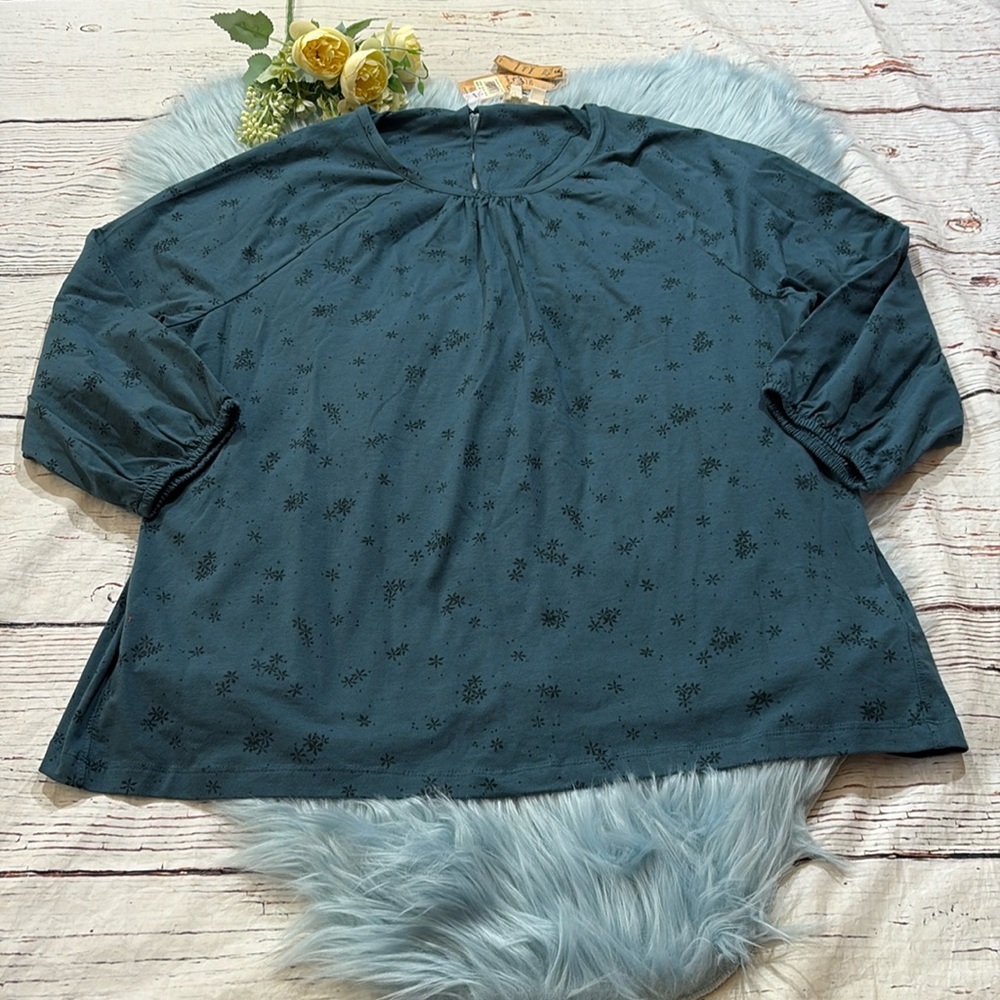Fat Face Teal Blouse with Floral Pattern